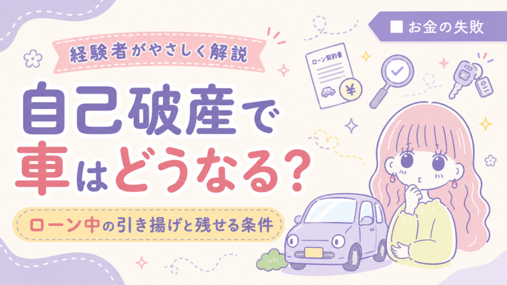自己破産で車はどうなるか、ローン中の引き揚げと車を残せる条件を解説する記事のアイキャッチ